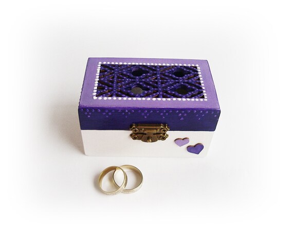 Purple Wedding Ring Box Purple And White Box Double Ring Etsy