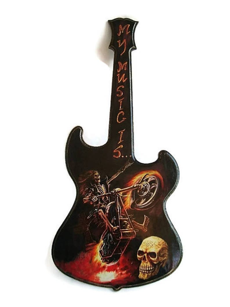 Décoration Murale Guitare Guitare Mural En Bois Os Du Crâne Etsy
