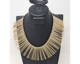 Vintage AA Pat Pend Modern Gold Tone Fringe Statement Bib Collar Necklace Retro