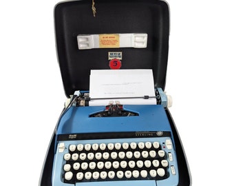 Smith Corona Sterling Typewriter Blue 1960s Vintage With Case Working Manual