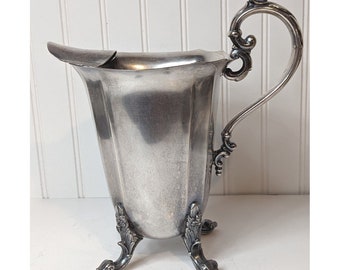 Federal Silver Co Pitcher 8" Antique  Silverplated 4 Footed Ice Shield USA Mark