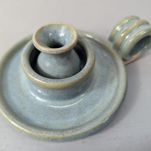 Studio Pottery Chamberstick Artist Candle Holder Blue Signed Retro Decor Vtg