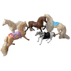 Lot of 5 Big Plastic Barbie Doll Mattel Horse Toys Multicolor Home Decor Vintage
