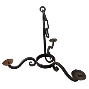 Vintage Wrought Iron Hanging Candle Holder Candelabra Rustic Forged Metal Decor