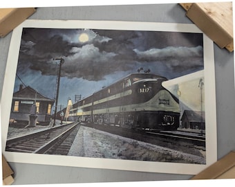Howard Fogg Frisco 5217 Nichols Railway Nighttime Art Print 22x16 Vintage Train