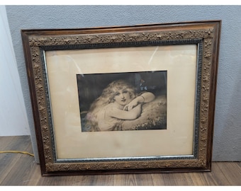 Vintage Victorian A Young Woman of Leisure Portrait Oak Frame Antique 1885 35x25