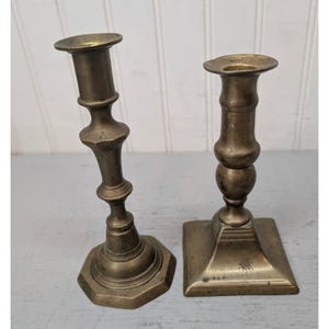 Vintage Par Mismatched Solid Brass Candlestick Holders Octagonal Square Base