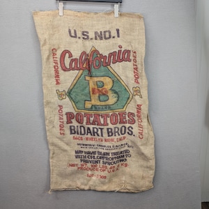 Vintage Burlap Sack Potato Bag 100 Lb California Bidart Bros Saco Wheeler Ridge