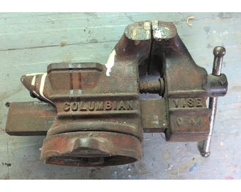 COLUMBIAN No. C-44 RED  4" Swivel Bench Vise  Anvil Horn Cleveland USA 28lb
