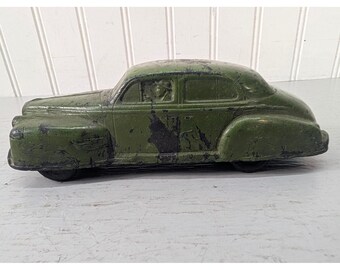 Coche de goma Arcor Safe Play Toys vintage de los años 40, sedán verde, fabricado en EE. UU.