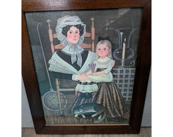 Charles Wysocki Framed Folk Art Print Mother Daughter Cat Americana 24x20