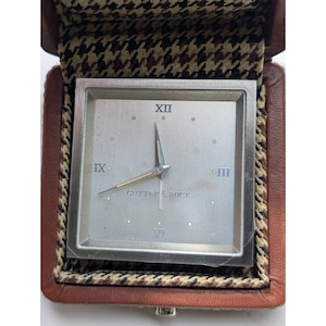 Cutter & Buck Travel Alarm Clock Brown Leather Houndstooth Case Portable Working