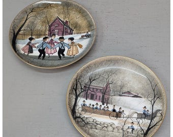 2pc P. Buckley Moss American Silhouettes Plates Hayride Ring Around Rosie