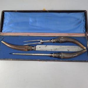 William Beckett & Co. Cutlers Sheffield 3 pcs Carving Knife Set Antler Marked