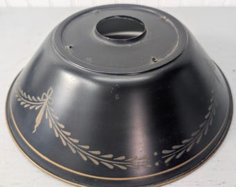 Vintage Tole Toleware Lamp Shade Black Metal Gold Laurel Leaf 12" Wide 3.5" Tall