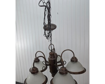 Nuvo Lighting 5-Light Chandelier Ribbed Frosted Glass Shades Scroll Arm Tested