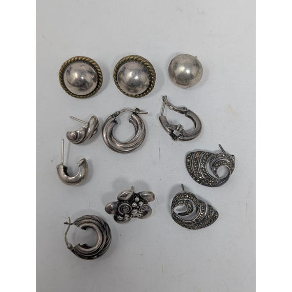 11pc Vintage Sterling Silver Earrings 925 Taxco Mexico Marcasite Hoops Studs
