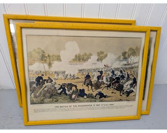 Vintage Lot of 5 Currier & Ives Yellow Framed Print 1800's Landscape