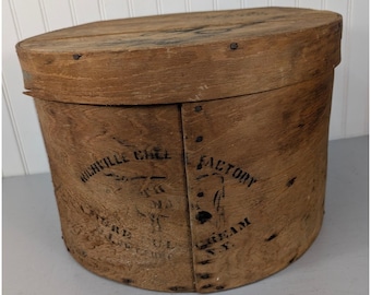 Antique Richville Cheese Factory NY Wooden Box Primitive Bentwood Round 11" Tall