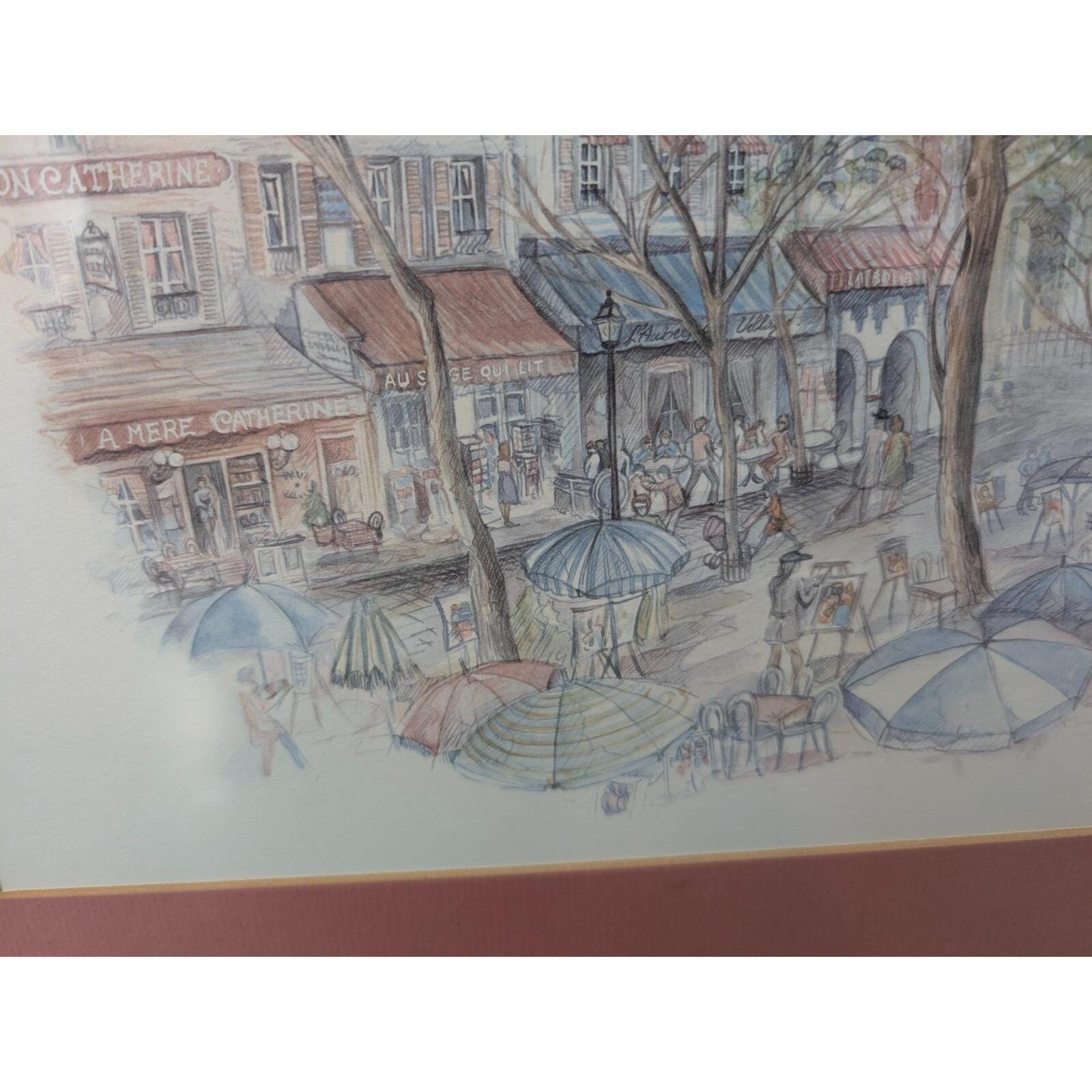 Watercolor gouache Lucien Genin market Paris Place du Tertre Montmartre twentieth