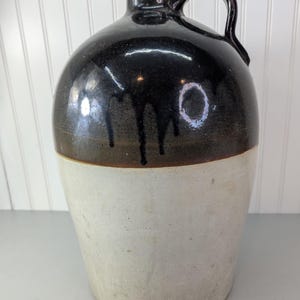 Antique 5 Gallon Stoneware Jug Crock Tapered Base 2 Tone Brown Beige Salt Glazed