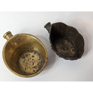 Lot Two Large Chinese Silk Iron Brass Etched Cup Coal Scoop Marked China