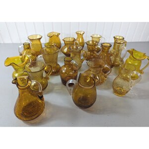 Vintage Hand Blown Amber Crackle Glass Small Pitcher Vase Lot Of 21