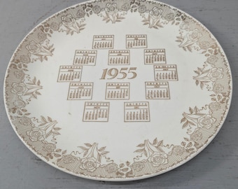 Vintage 1955 Calendar Plate 22K Gold Filigree Collector Mid Century Made in USA