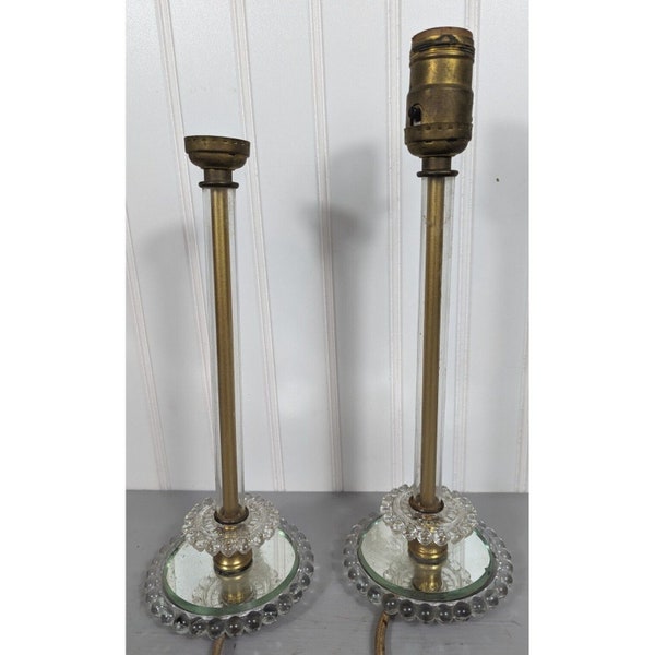 Art Deco Candlestick Lamp Pair Vintage Hobnail Glass Base Not Working H13"