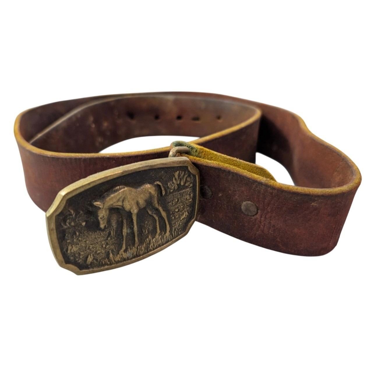 Solid Brass‎ BTS Leather Belt Horse Brown Made In USA 44\