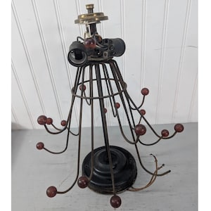 Vtg Atomic Industrial Wire Cage Table Lamp Base Amber Ball Steampunk For Repair