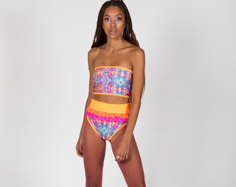 RUFFLE HOTPANTS "PaddlePop" High waisted hot pants, Booty Shorts, EDC, Festival Shorts, Holographic clothing, Burning Man