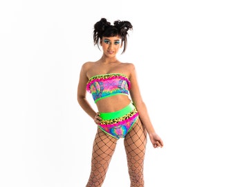 RUFFLE HOTPANTS "Kidpix" High waisted hot pants, Booty Shorts, EDC, Festival Shorts, Holographic clothing, Burning Man