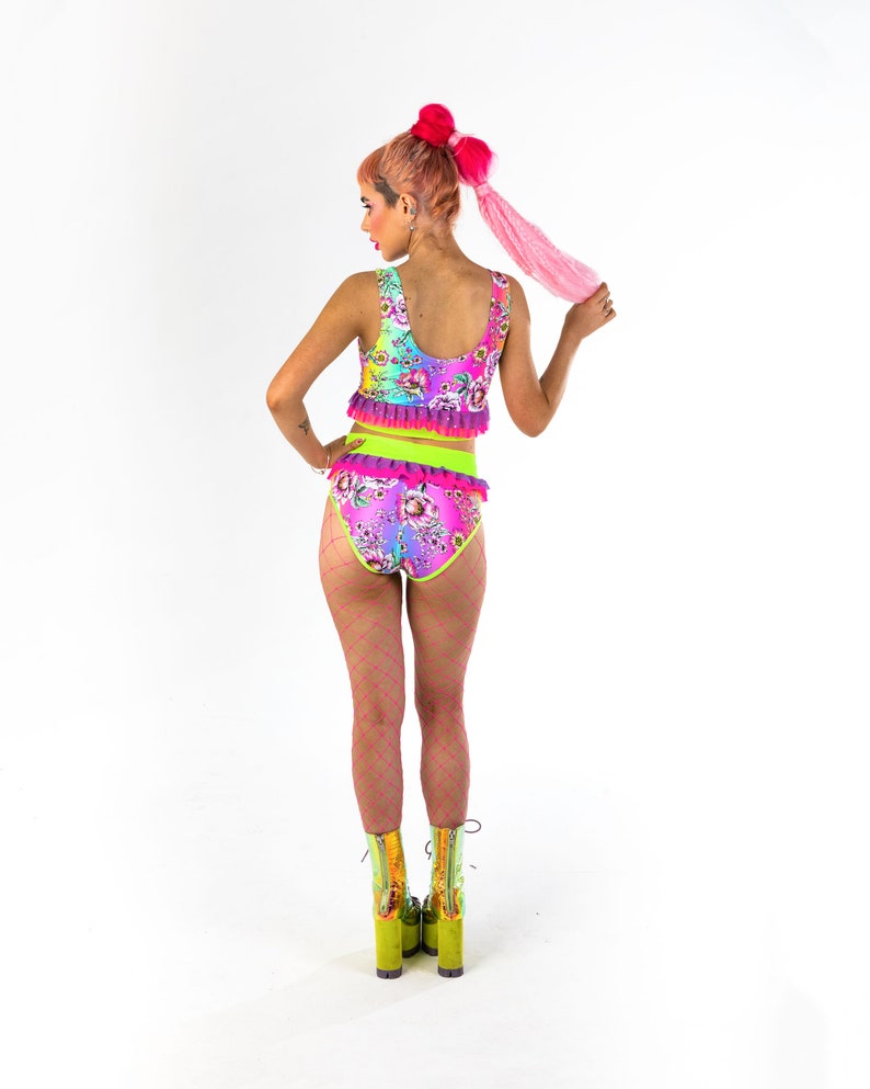 RUFFLE HOTPANTS Thornless High waisted hot pants Holographic clothing Burning Man Booty Shorts Festival Shorts EDC