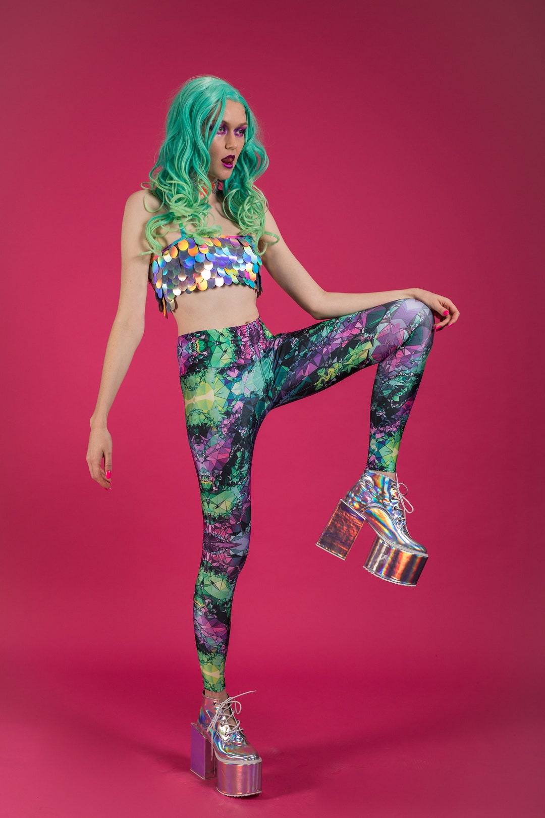 High Waisted Printed Leggings Perfect for Burning Man - Etsy