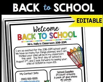 Welcome Back to School - Editable Newsletter - Back to School - Meet the Teacher - Open House - Invitation - Classroom Teacher