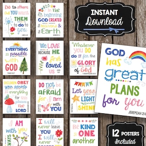 Schrift Poster BUNDLE - Kinder Bibel Verse - druckbare Wandkunst - Sonntag Schule Dekor - Kinderkirche - Christian Printables