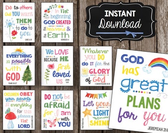Carteles de las Escrituras BUNDLE - Niños Versos Bíblicos - Arte de pared imprimible - Decoración de la escuela dominical - Iglesia de los niños - imprimibles cristianos