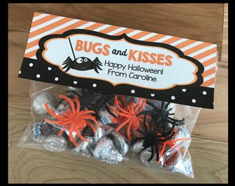 50% OFF SALE Bugs and Kisses Halloween Baggie Toppers - Favor Tags - Editable - Instant Download - Spiders - Treats