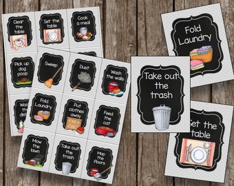 50% OFF SALE Chore Cards - Chart - Instant Download - Printable - Routine - Chalkboard - Kids