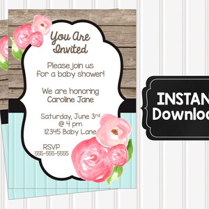 50% WYPRZEDAŻY - Edytowalna karta kwiatowa - Zaproszenie - Mała firma - Baby Shower - Panna młoda - Ślub - Odrapane - Rustykalne - Natychmiastowe pobranie