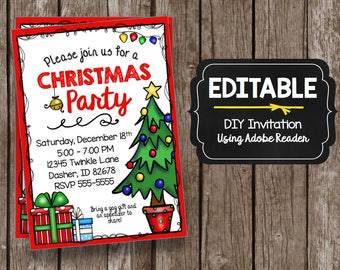 Christmas Party Invitation - EDITABLE - DIY Printable PDF - Kids - Church - School - Birthday - Instant Download - Holiday Get Together