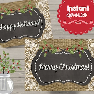 Vintage Christmas Notes - INSTANT DOWNLOAD - Fijne feestdagen - Tags - Etiketten - Schoolbord - Jute - Geschenken - Wijn