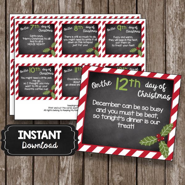 12 Days of Christmas TEACHER Cards - Printable - DIY - Gift Ideas - Twelve Days - Teacher Gifts - Instant Download - Tags - Gift Card Holder