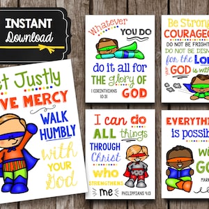 Superhero Kids Scripture Posters - Printable JPG and PDF files - Instant Download - Sunday school Decor - Christian Wall Art - Nursery Print