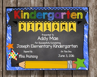 50% OFF SALE - Graduation Kindergarten Diploma - Instant Download - Editable - Chalkboard - Printable PDF