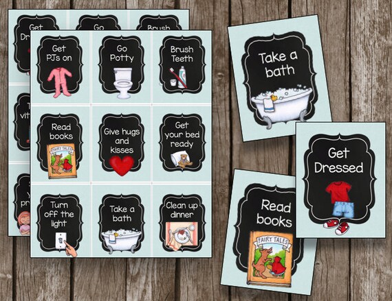 50% OFF SALE Routine Cards {Instant Download} Morning & Night Time - Chalkboard Chore Task Cards - Printable PDF