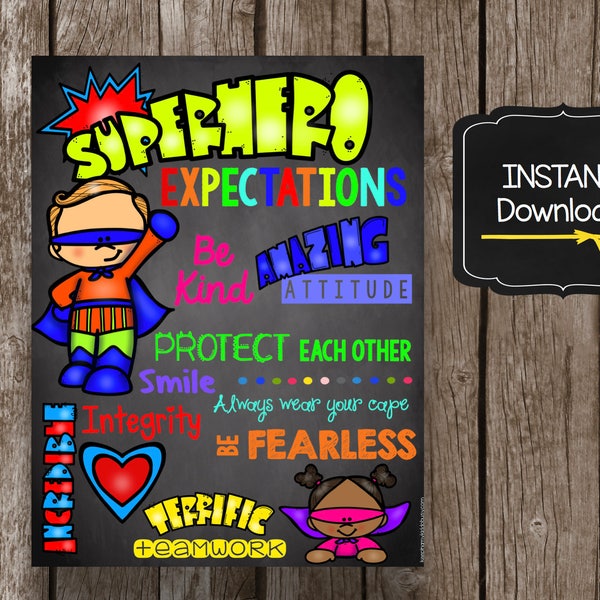 Superhero Expectations - Classroom Rules - Playroom Rules - Poster - Teacher - Back to School - Decor - Kids Wall Art