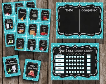 50% OFF SALE Chore Chart & Cards {Instant Download} Complete Kit - EDITABLE Chart - Kids Routines