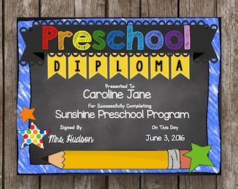 50% OFF SALE - Preschool Diploma - Graduation - Editable - Chalkboard - Printable PDF
